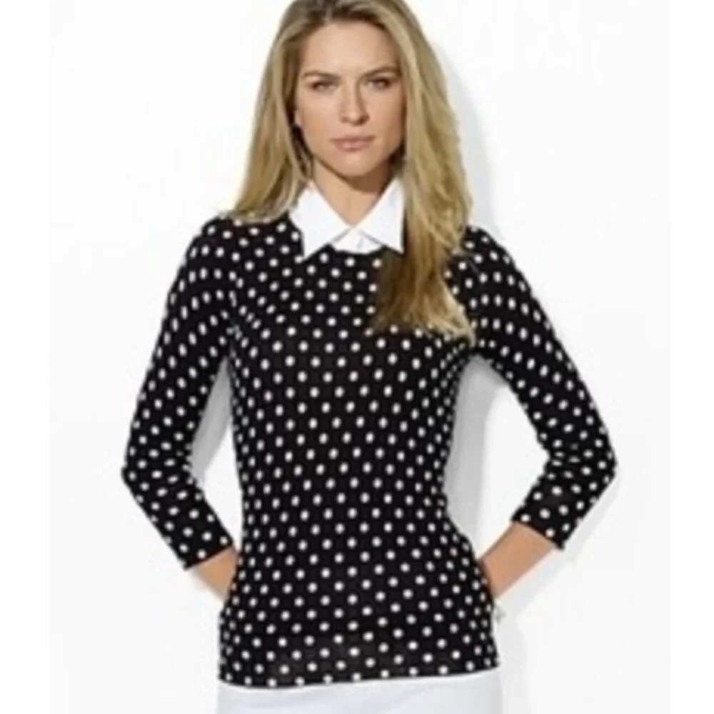 NWOT Ralph Lauren POLKA DOT WHITE COLAR KNIT TOP S - Picture 1 of 13